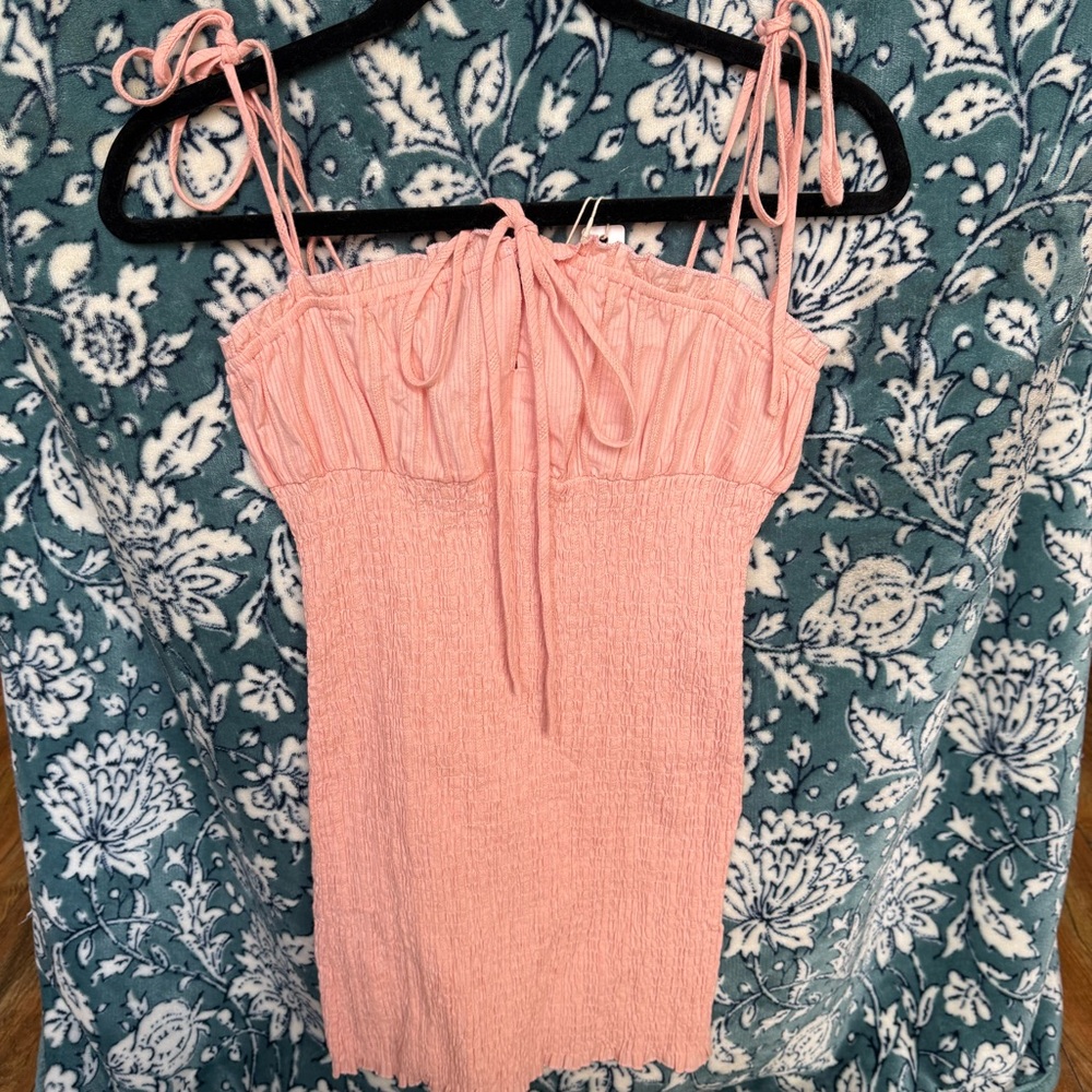 O. VIANCA Smocked Mini Dress- PEACH